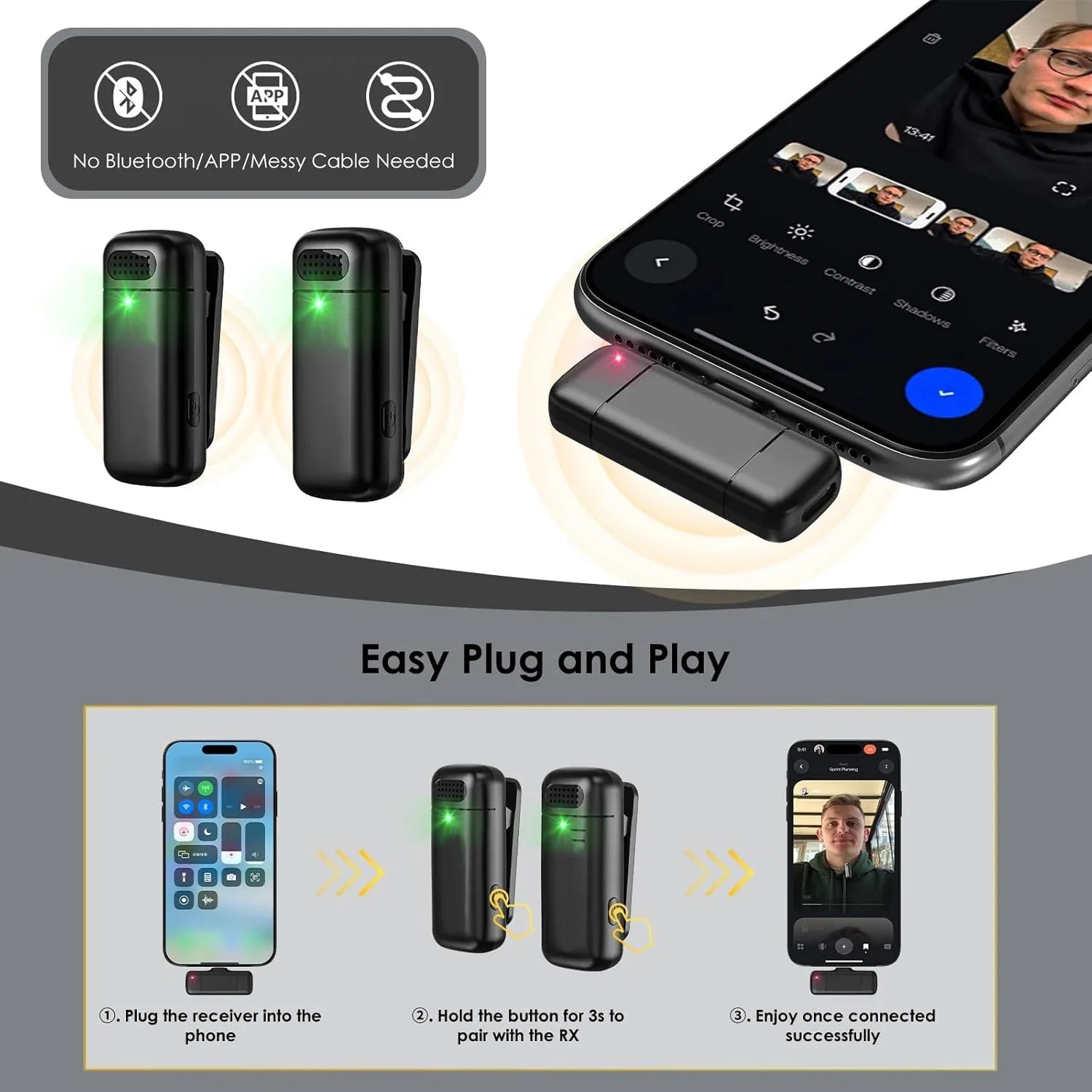 Wireless Lavalier Microphone Mini Portable Noise Reduction Video Recording Microphone for IPhone Android with Charging Box