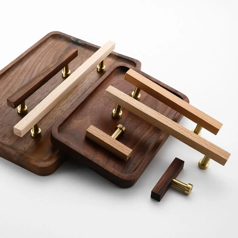 Light Luxury Walnut Wood Wood Cabinet Handles Beech Wood Modern Drawer Pulls Minimalist Luxury Design Cabinet Pulls Kitchen