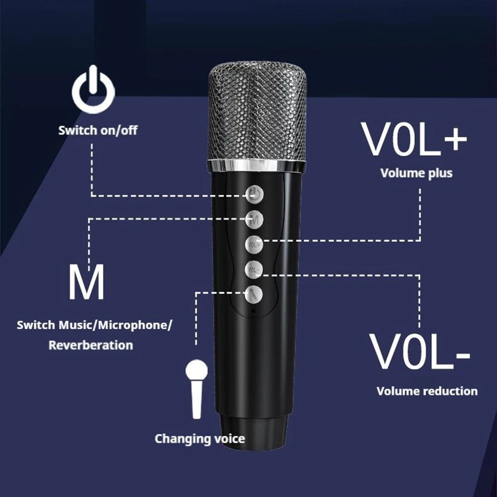 20W Karaoke Machine with Two Wireless Microphones, Portable Bluetooth Speaker with Bass/Treble Adjustment,  RGB Lights