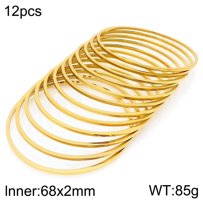 New 2mm Stainless Steel Bangles For Women Indian Multiple Layer Round Women Bracelet Gold Color Wedding Engagement Jewelry Gifts