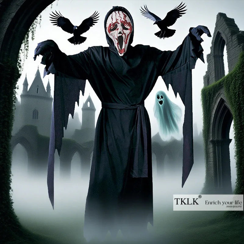 1 Set Halloween costumes with loud screams, horror movies cosplay outfits, scary clothes, masks, gloves - perfect for Halloween