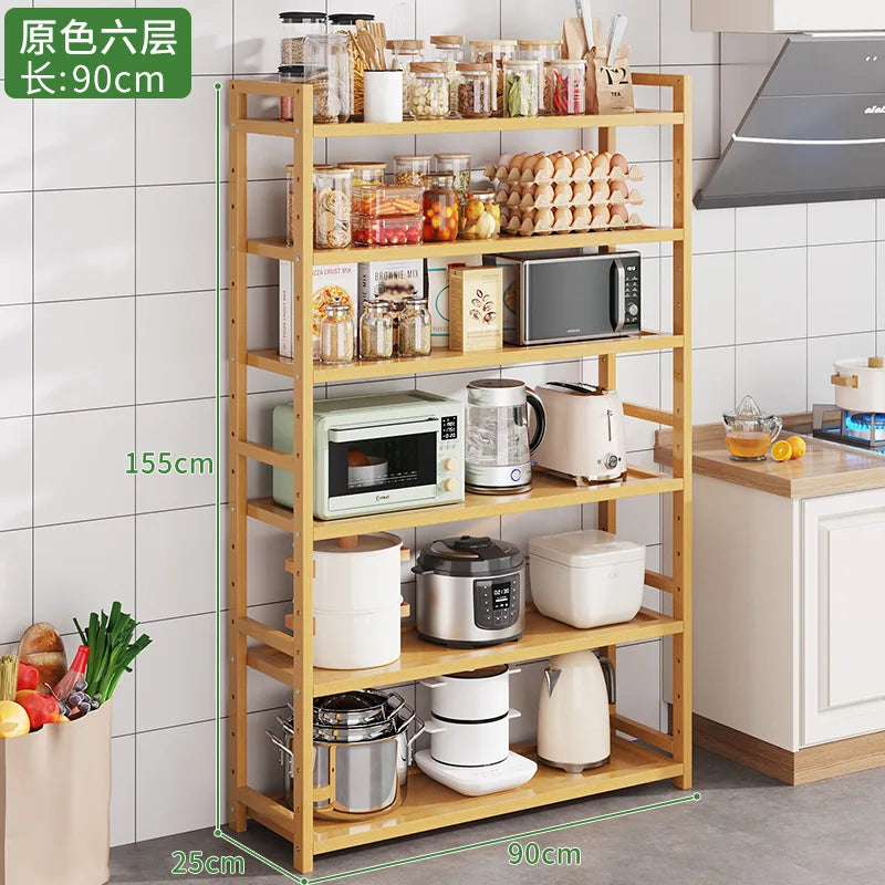 Kitchen Storage Ra Countertop Cabinet Multi-layer Partition elf Spice Microwave Pot Storage Organizer Bamboo Material