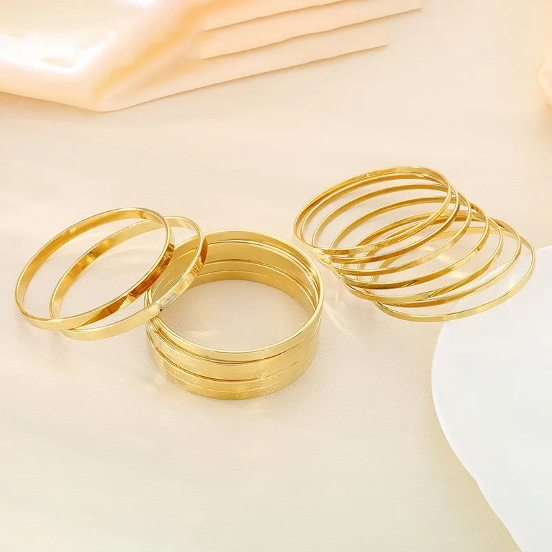 Simple Fashion 5mm 7pcs Flat Surface Stainless Steel Bangle For Women Wedding Party Bracelet Famale Trendy Jewelry Gifts