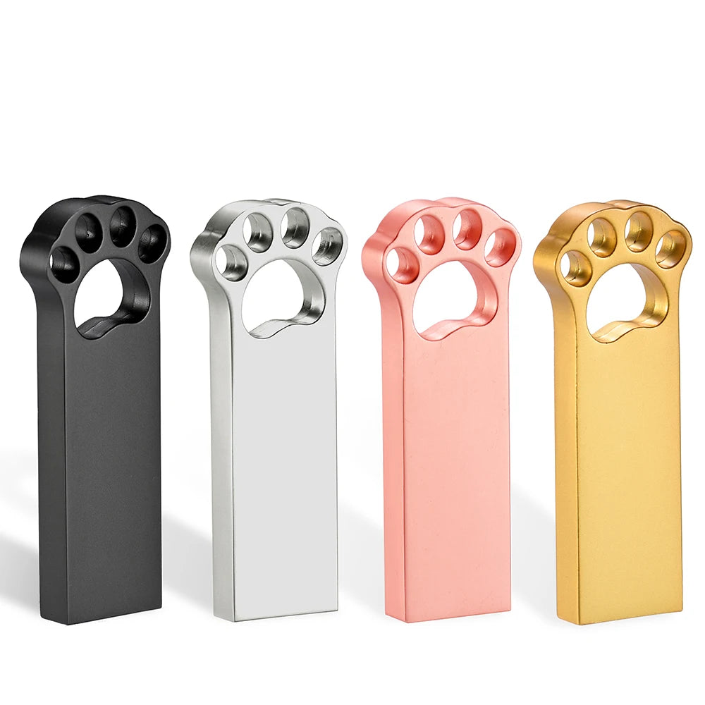 Beautiful Cat's Paw Metal USB Flash Drive 128GB Not Logo Memory Stick 64GB 100% Real Capacity Pendrive 32GB Creative Gift