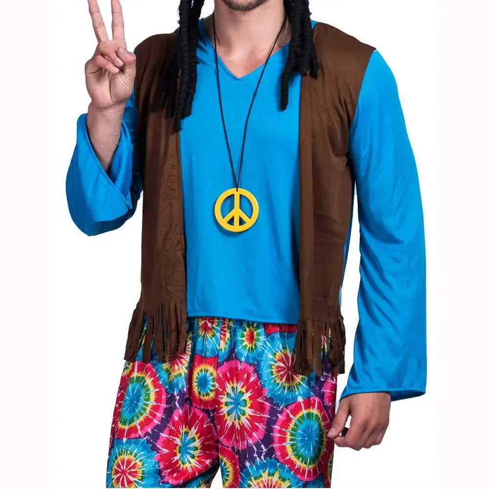 2025 Halloween Costume d'Halloween pour Homme, Ensemble Pantalon, Chemise, Frange, Cadre en Verre, Collier, Chapeau Rasta