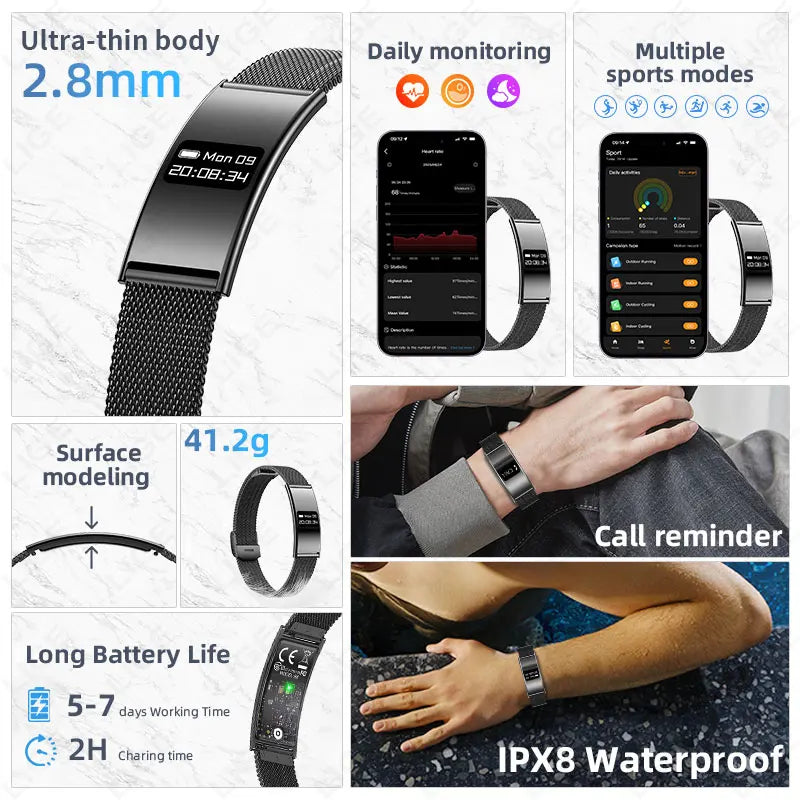LIGE New Smart Bracelet Ultra-thin Heart Rate Blood Oxygen Sleep Monitoring Waterproof Smart Watch Sports Women Men Smart Band
