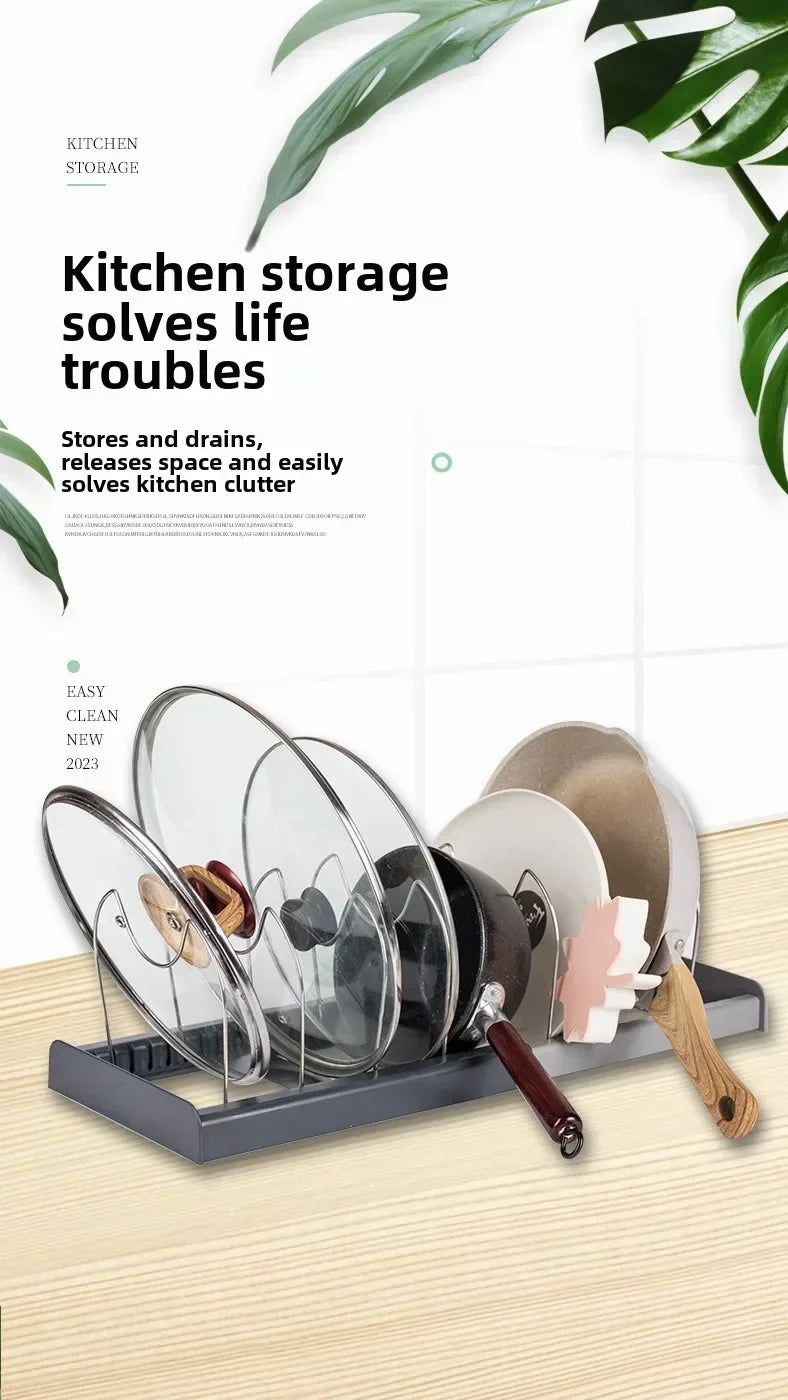 Kitchen Cabinet Organizers for Pots and Pans Expandable Stainless Steel Storage Rack Cutting Board Drying Cookware Shelf