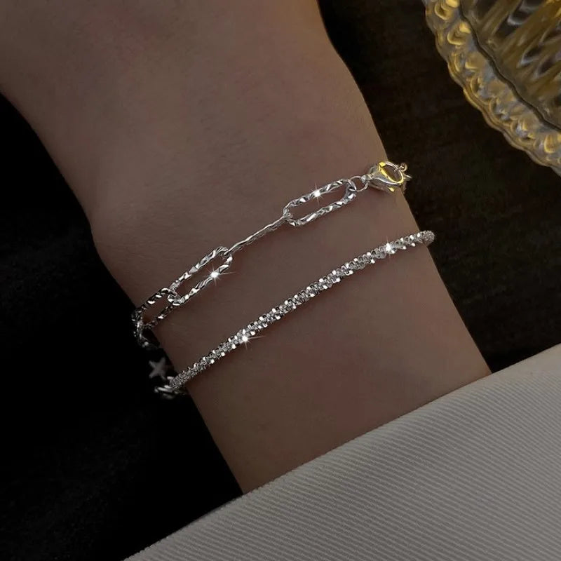 Shiny Transparent White Thin Crystal Bracelet For Women Simple Refracted Colorful Light Stretch Bracelet 2022 Jewelry Party Gift