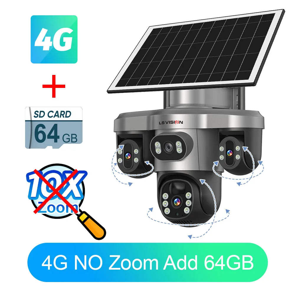 LS VISION 10X Optical Zoom Three Screens Outdoor Surveillance Camera 4g Security Wifi 3 PTZ LENS Cctv Automatic Tracking V380