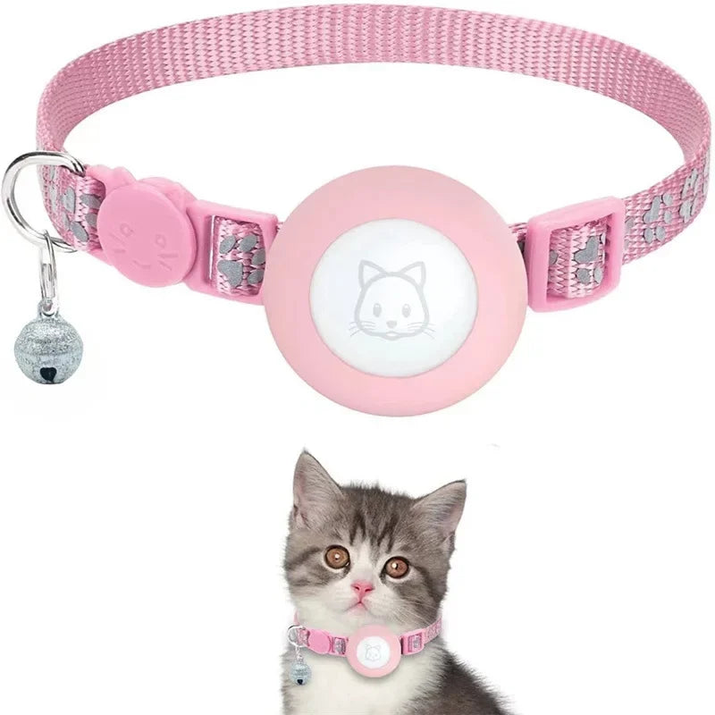 Cat Collar Compatible with Apple Airtag with Bell Adjustable Safety Buckle Reflective GPS Collar for Kittens Puppies 7-12In