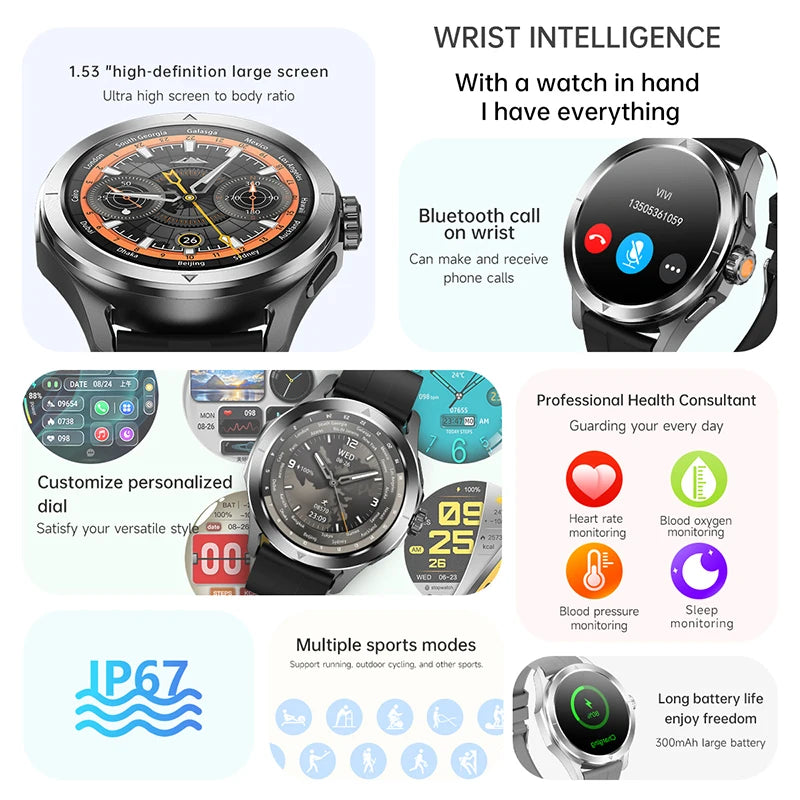 2025 New S4 Ultra Outdoor Sport Smart Watch Men AMOLED HD Screen NFC GPS Compass Heart rate Waterproof Bluetooth Call SmartWatch
