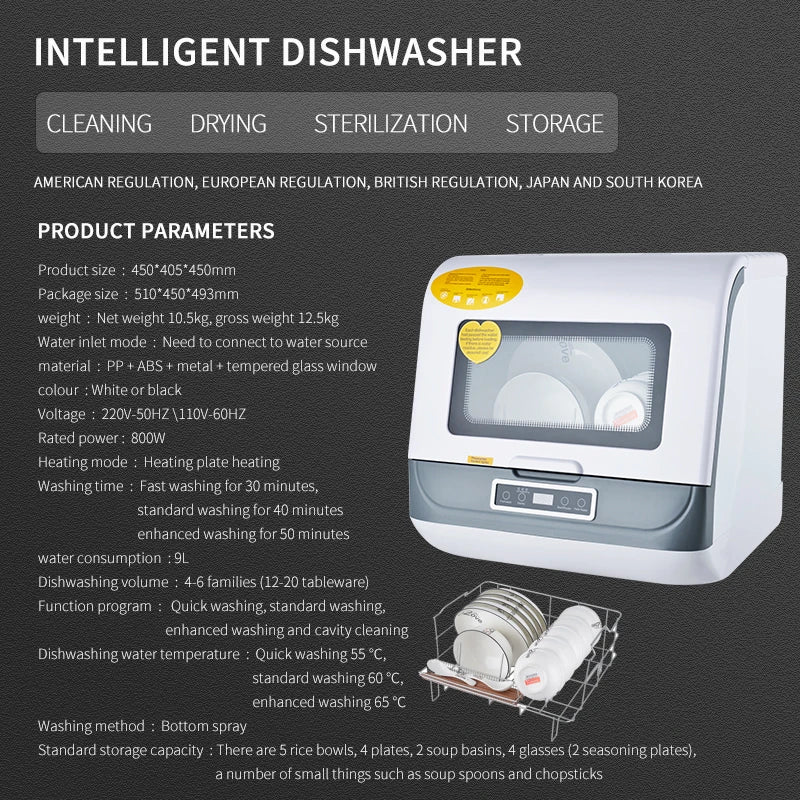 36L 220/110V Commercial Household Smart Portable Small Electric Automatic Installation-free Smart Dishwashers