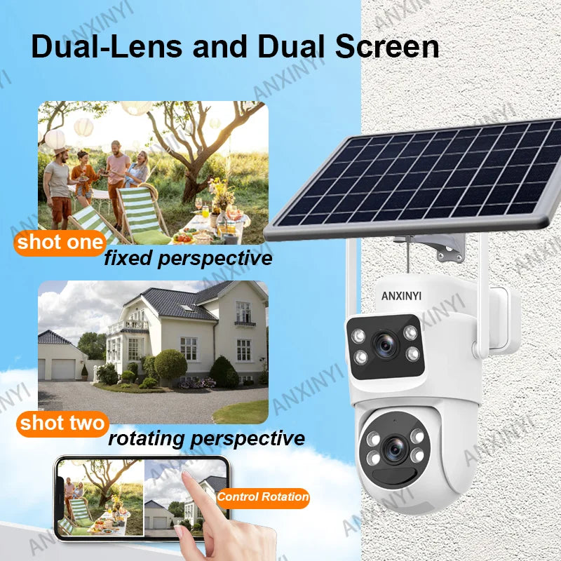 EseeCloud 8MP 4K 2.4G 5G WiFi6 Dual Lens Dual Screens Mini Wireless PTZ Security Camera 4G Sim Card Outdoor Solar Camera