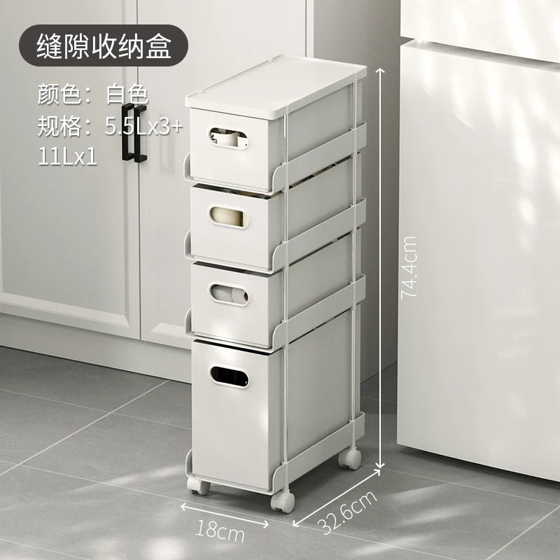 Kitchen Gap Storage Shelf Drawer-Type Narrow Side Cabinet Bathroom Organizer with Wheels for Multi-Function，Gap Storage Cabinet,