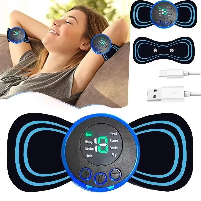 Mini Rechargeable Neck Massager Portable Electric Neck Massage Cervical Massage Patch 8 Modes 19 Level Relieve Muscle Fatigue