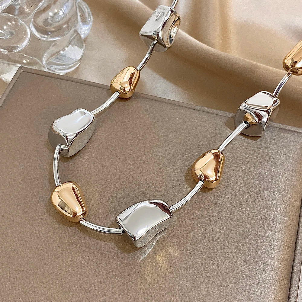 New Trendy Women's Necklace CCB Gold Silver Color Irregular Big Small Geometry Shape Chain Unique Necklace Fashion Jewelry