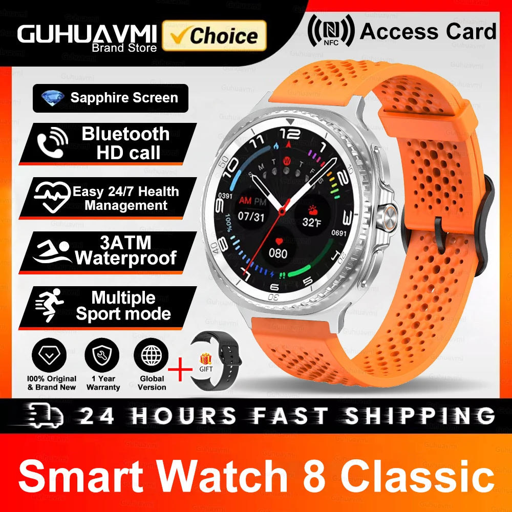 New Smart Watch 8 Classic Men HD Display Screen GPS BT Call Sports Fitness Waterproof Watch SmartWatch 1.32-inch For Android IOS