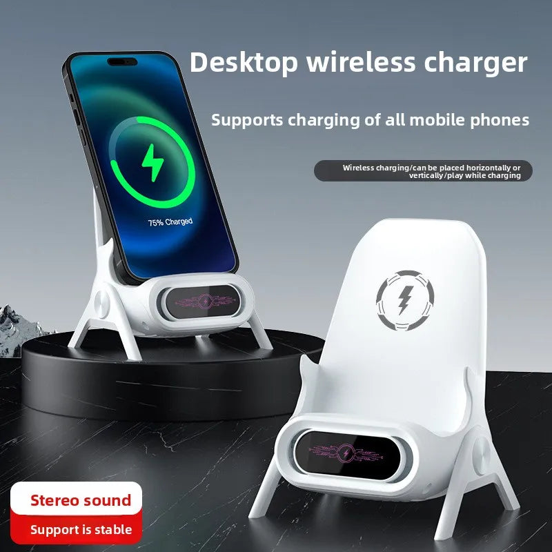 Universal Wireless Charger - Auto-Sensing Phone Stand with Speaker, Desktop/Holder for All Brands