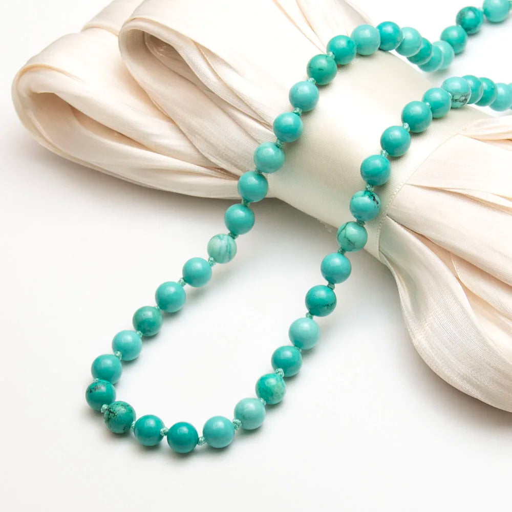 New Fashion 8mm Smooth Round Shape Blue Turquoise Necklace Men And Women Jewelry Birthday Gift Double Layered Bracelet