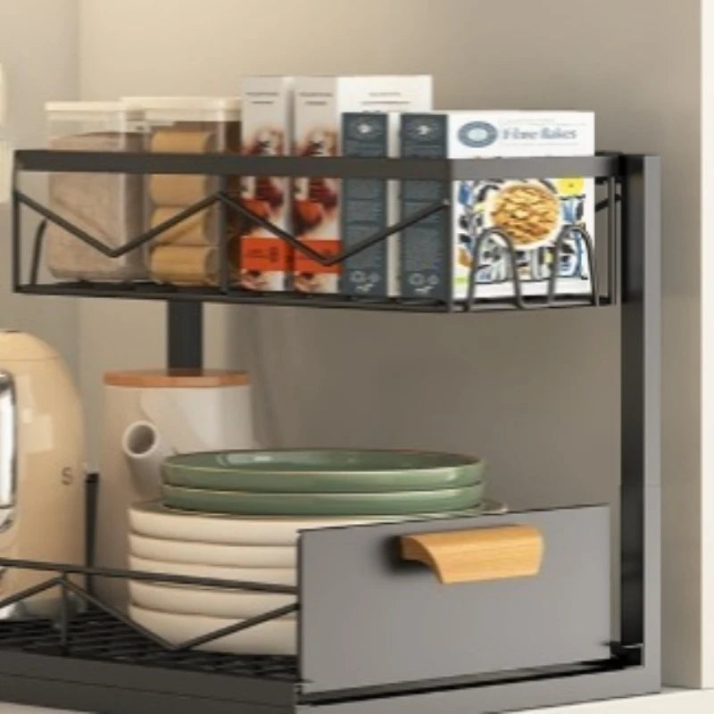 Kitchen Drawer Storage Rack, Pull-Out Under-Sink Organizer, Multi-Layer Storage Shelf, Cabinet Organizer for Kitchen Essential