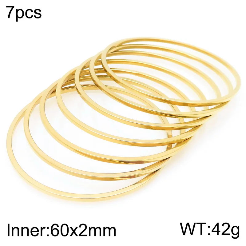 New 2mm Stainless Steel Bangles For Women Indian Multiple Layer Round Women Bracelet Gold Color Wedding Engagement Jewelry Gifts