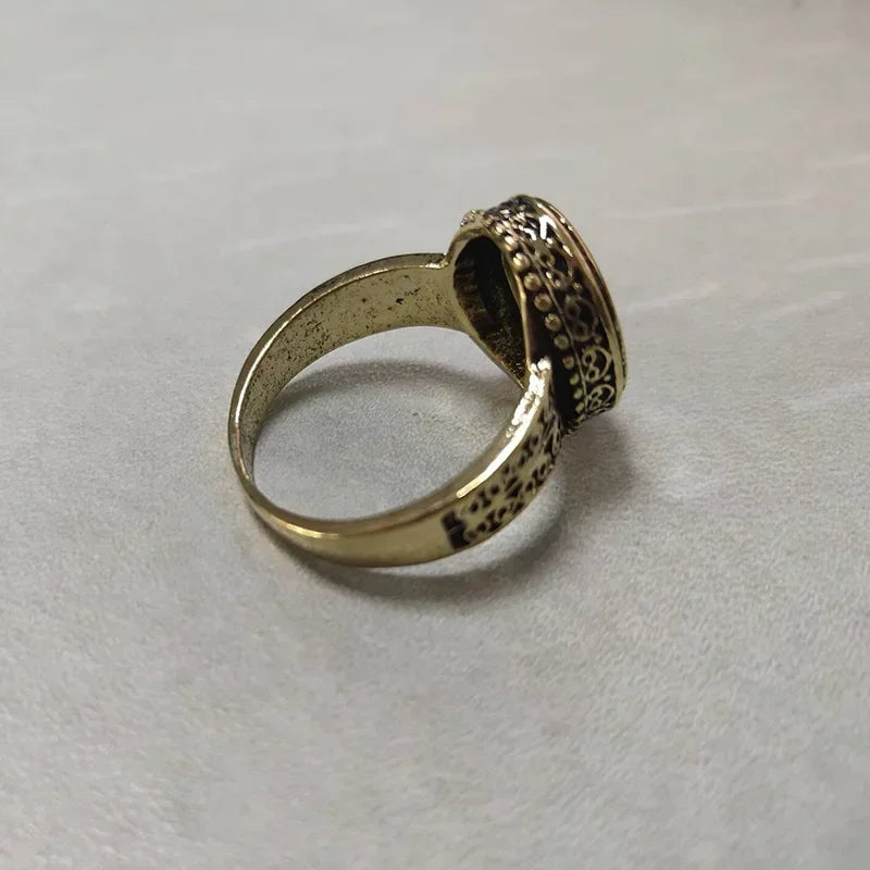 Vintage Peridot Quartz Glass Filled Rings for Women Flower Pattern Ring Fashion Creative Design Handmade Wedding Party Jewelry