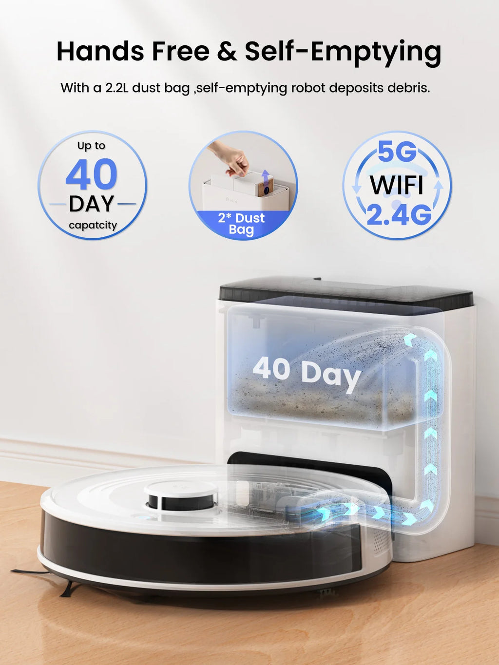 LEFANT M2 Plus Robot Vacuum Cleaner with Mapping, 6000Pa Suction, Automatic Dust Emptying,DTOF Laser Navigation