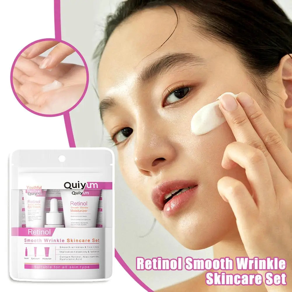 Retinol Smooth Wrinkle Skincare Set Moisturizing Firming Facial Skincare Routine Kit - Retinol Serum-Face Moisturizer-Eye Cream