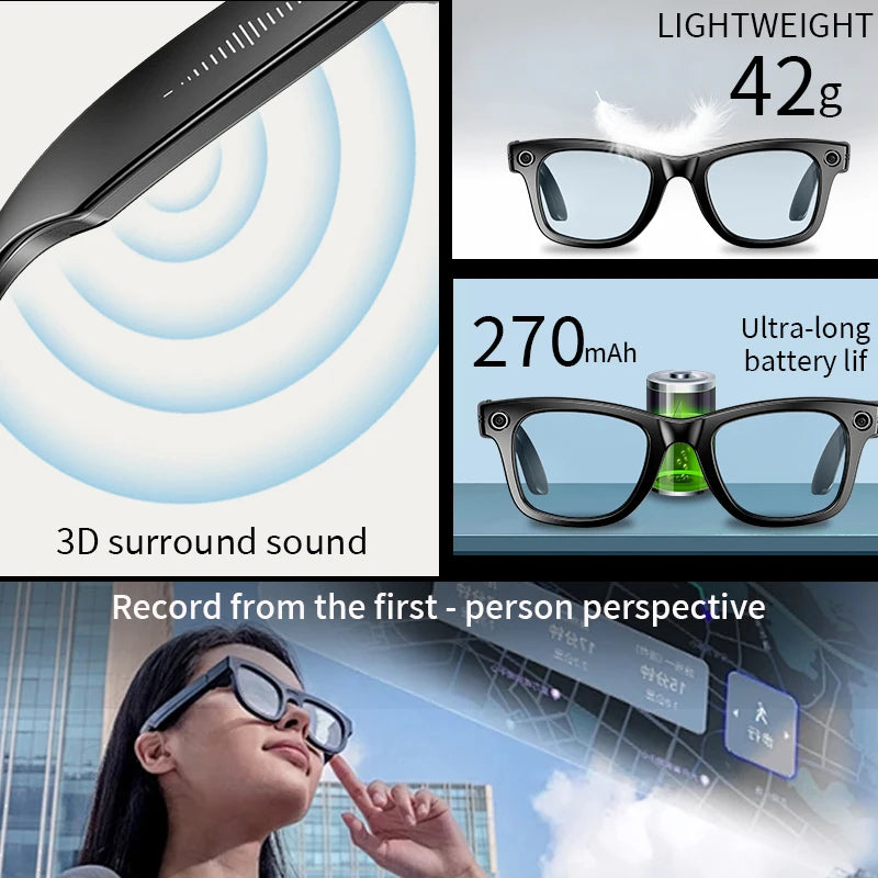 LIGE Smart Glasses Take Pictures 800W Video Recording Bluetooth Music Call AI Q&A Intelligent Translation Waterproof Sunglasses