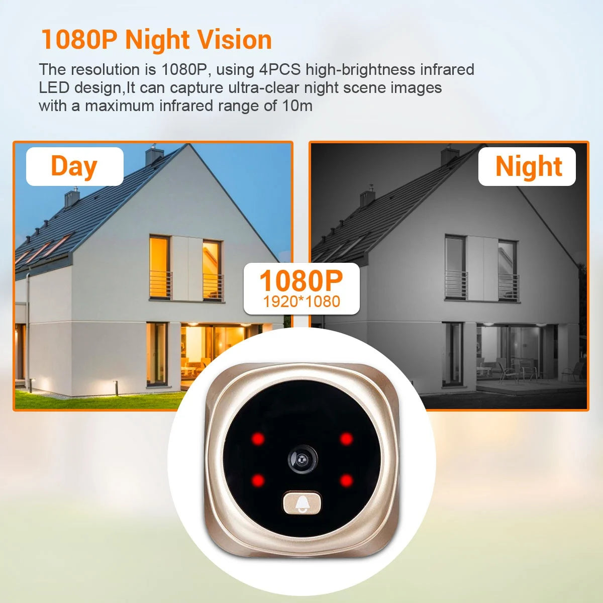AA81-Doorbell Camera 1080P Home Smart Doorbell Security Door Peephole Camera With 2.4-Inch High-Definition Screen Display