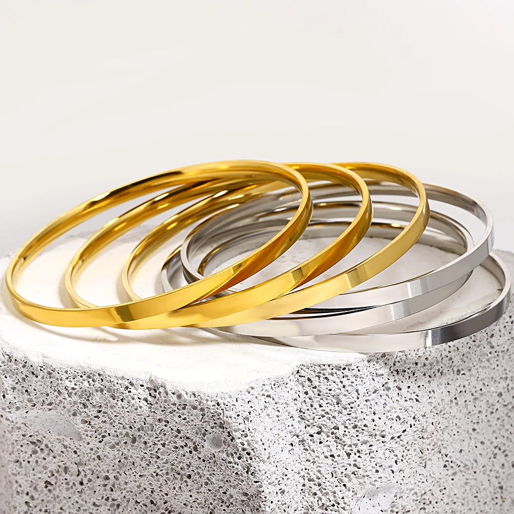 3Pcs/set Glossy Bangle Bracelet Stainless Steel Plain Hoop Bracelet for Women Jewelry Minimalist Style Cuff Waterproof Jewelry