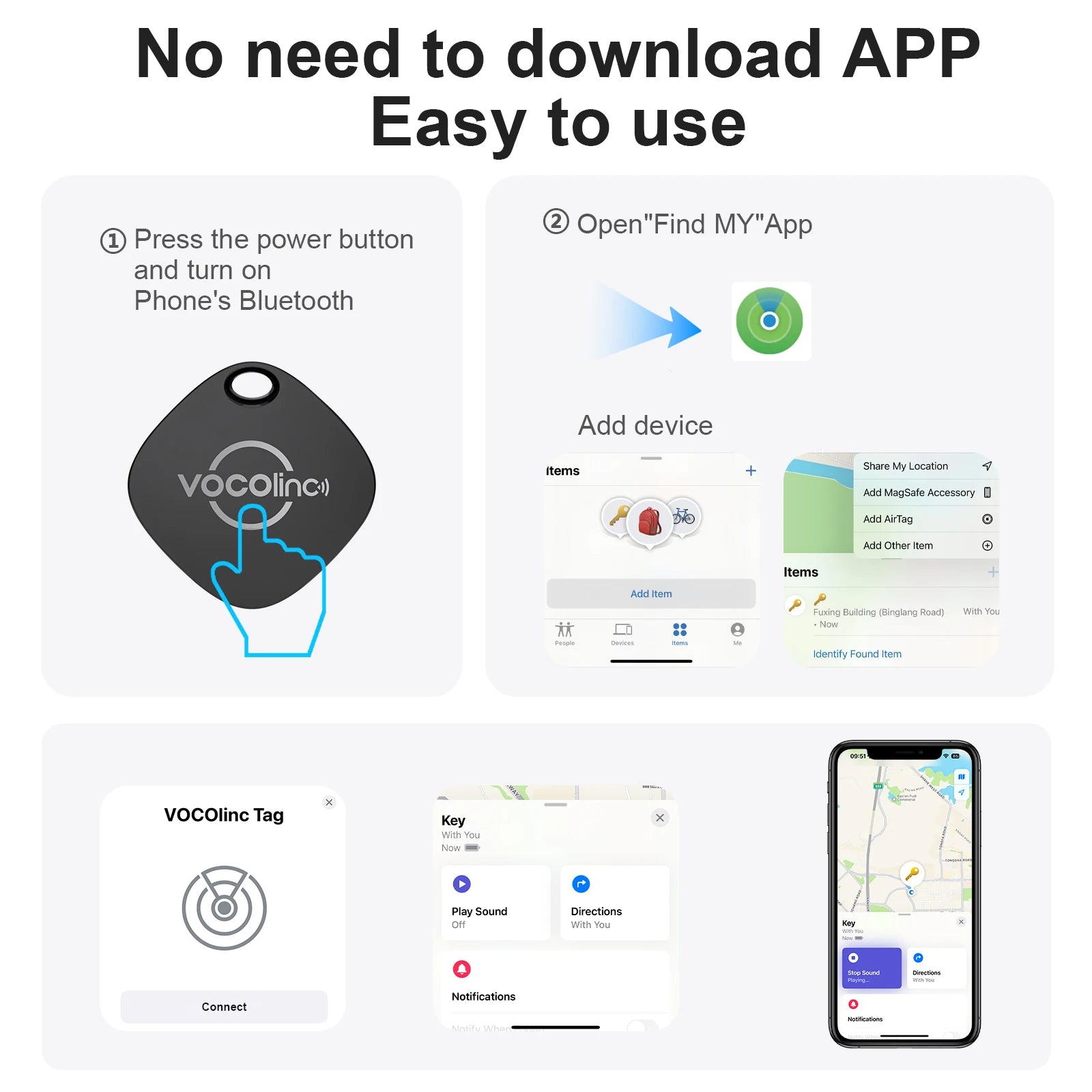 1/2/3/4Pcs VOCOlinc Mini Keychain Locator Anti-lost Wallet Car Smart Tag Bluetooth Tracker Key Item Finder Use Find My (iOS only