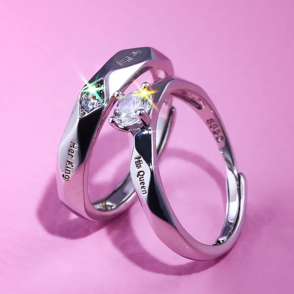 Luxury Trendy Couple Pledge Love Token Ring with Letter His Queen&Her King Engraved Wedding Ring for Women&Men Finger Rings