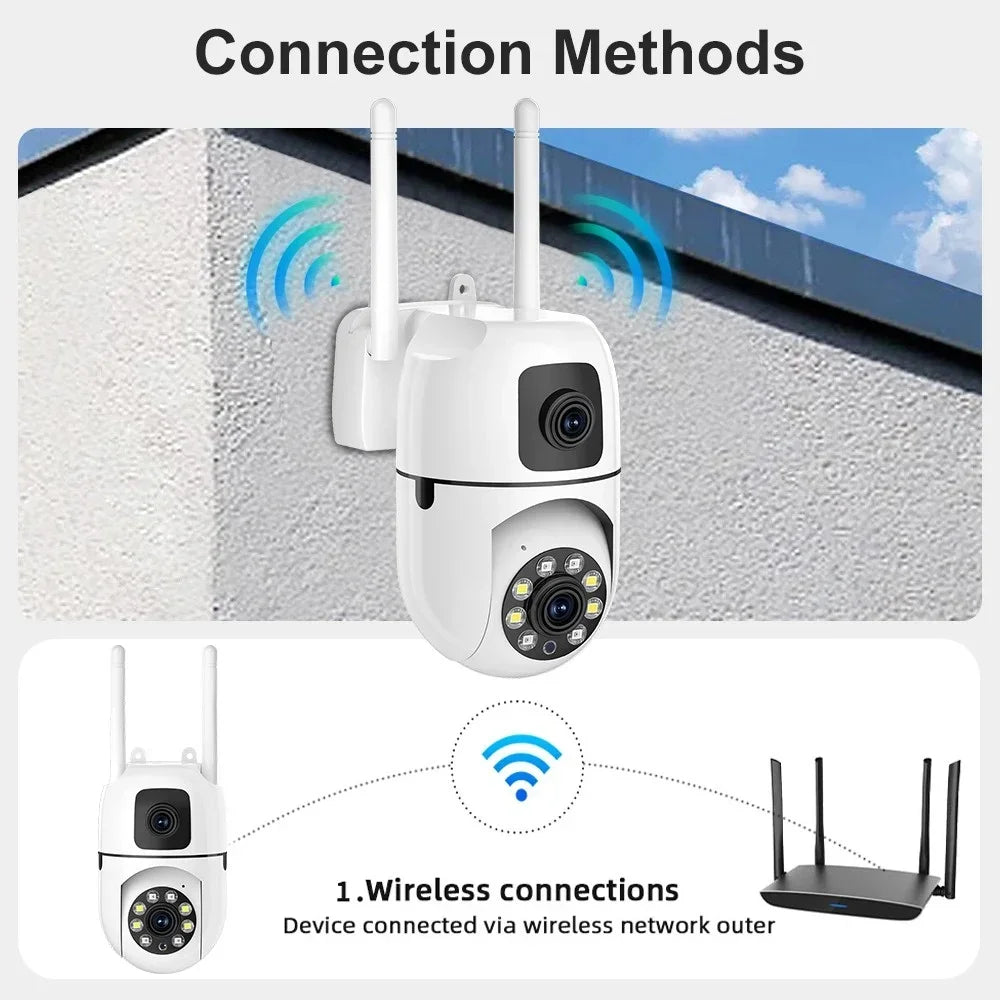 8MP Wifi IP Wireless Camera 8X Zoom Dual Lens Surveillance CCTV Camera Two-way Audio Color Night Vision PTZ AI Tracking Cameras