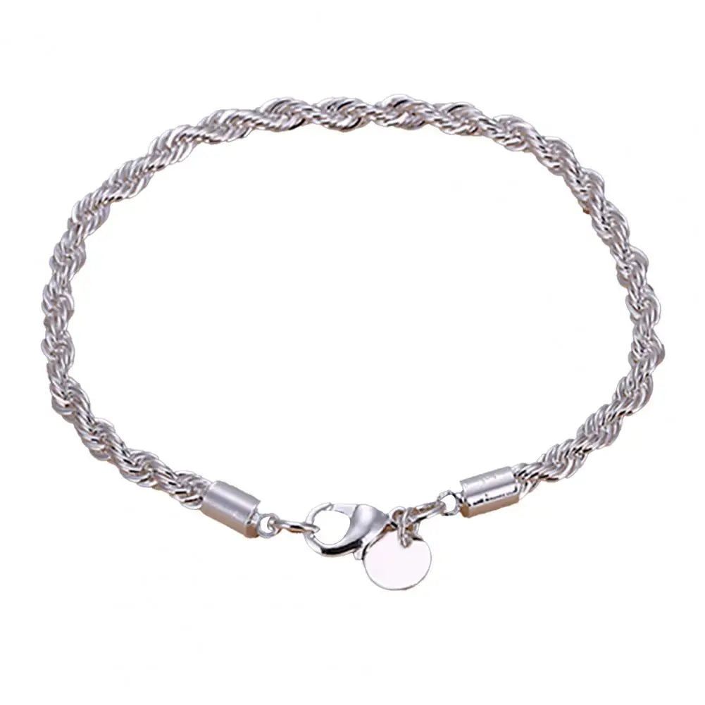 Elegant Men Women Bracelet Silver Plated Twisted Chain Bracelet Bangle Jewelry Party Fashion Gift