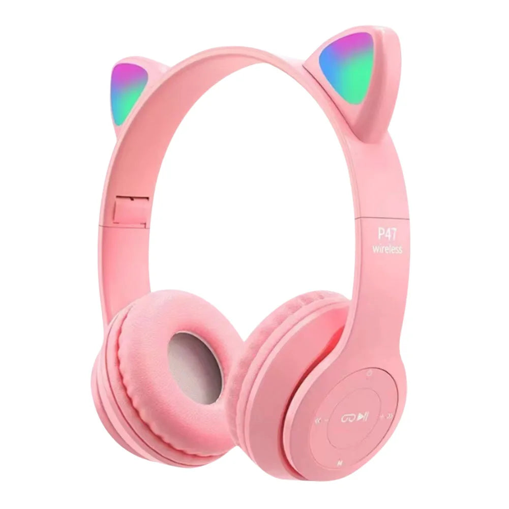 Flash Light Cute Cat Ears Wireless Headphone with Mic Control LED Kid Girl Stereo Music Helmet Phone Bluetooth Headset Gift