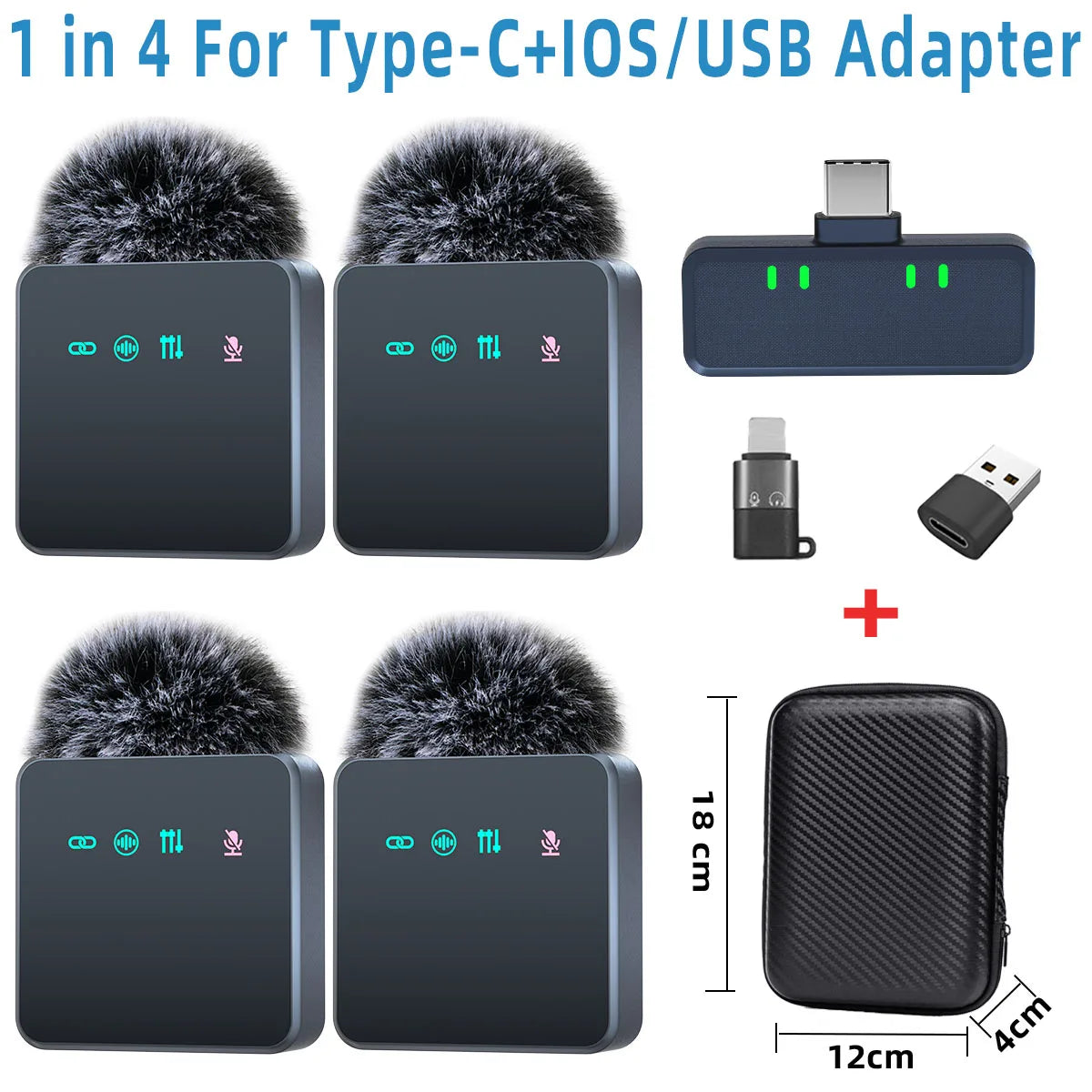 1 In 4 Pink Noise Canceling Lavalier Microphone With Windproof Cap Wireless Mute Function For Cell Phone Portable Audio Video