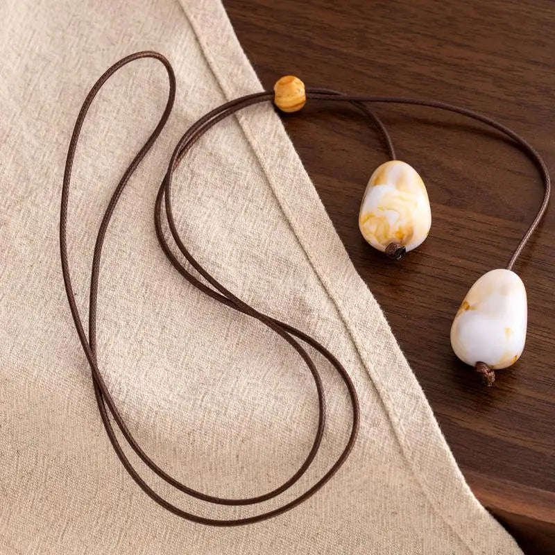 Long Oval Pendant Necklace New Chinese Style Simple Vintage Zen Fashion Design Jewelry Accessory