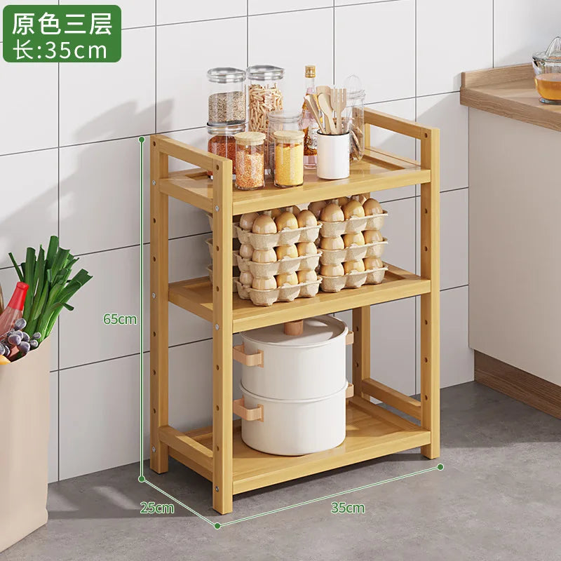 Kitchen Storage Ra Countertop Cabinet Multi-layer Partition elf Spice Microwave Pot Storage Organizer Bamboo Material