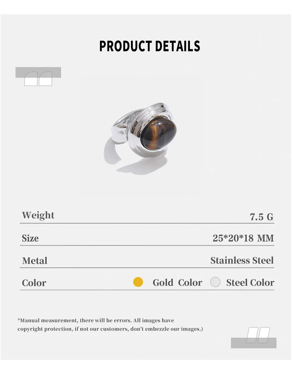 NiNice Stainless Steel Ring Natural Tiger Eye Stone Waterproof Popular Personalized Fashion Design Wholesale