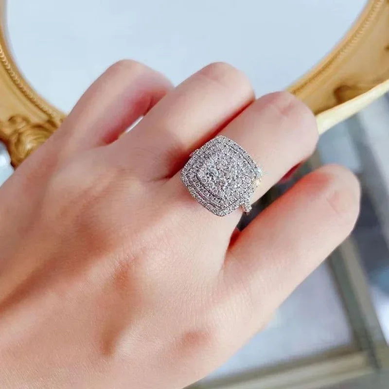 New Bling  Cubic Zirconia Rings for Women Fashion Square Shaped Luxury Female Accessories Party Versatile Trendy Jewelry