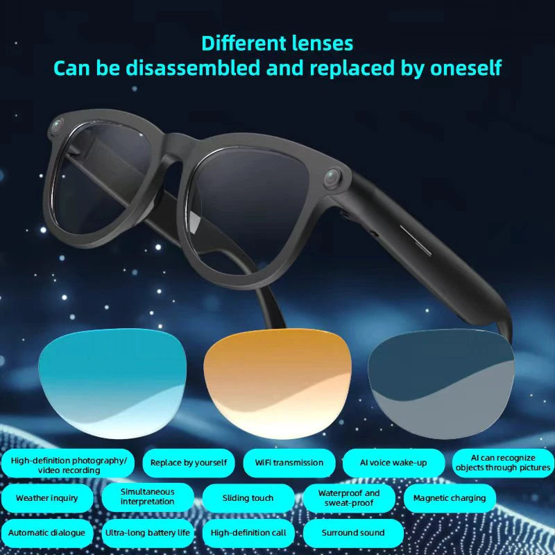 New Smart Wireless Calls Earphones Bluetooth Voice Assistant Color Change Lenses AI Smart Glasses 2025