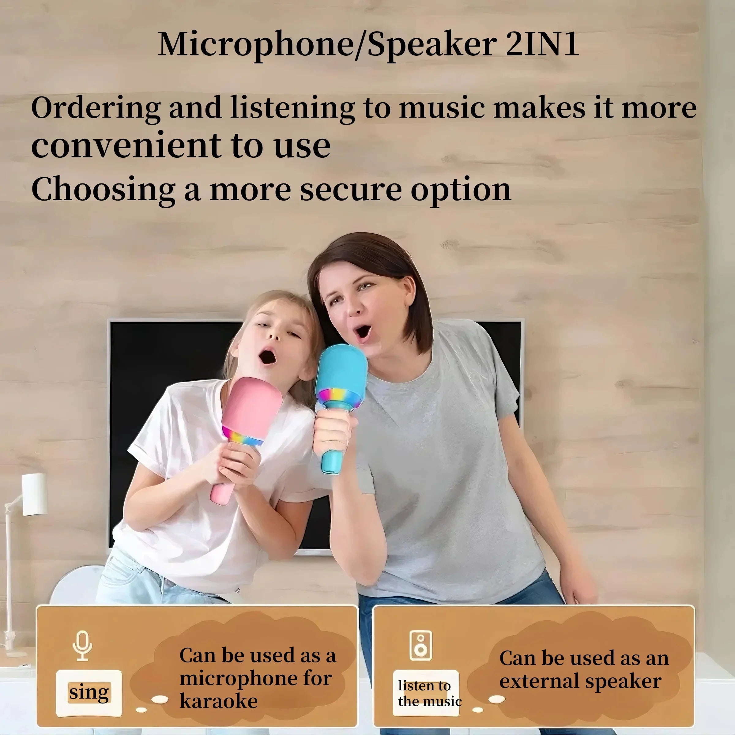 Portable Speaker Microphone Combo, Lightweight & Colorful Atmosphere Light, Four Vocoder Effects, Ideal for Family Singing Fun
