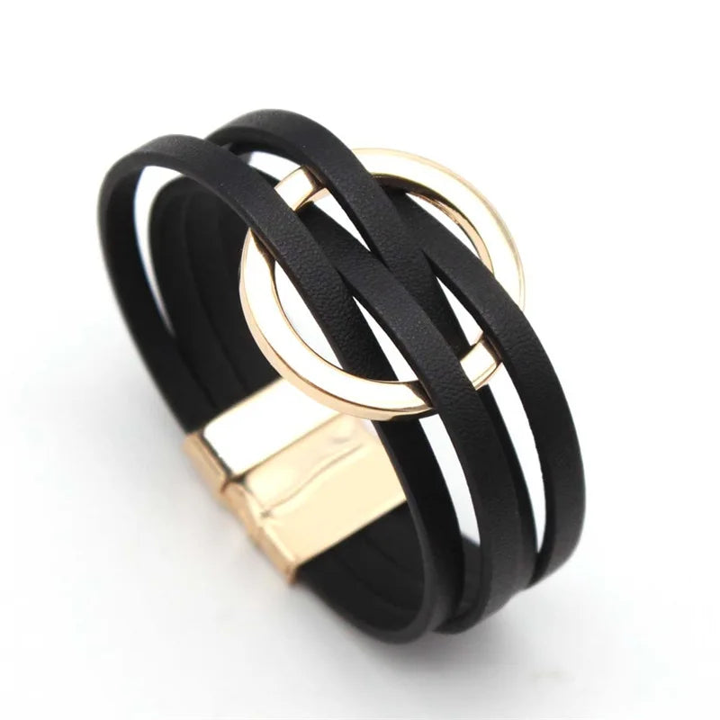 New Fashion Bracelets & Bangles Elegant Multilayer Wide Wrap Bracelet Female Jewelry Gift Leather Bracelets For Women