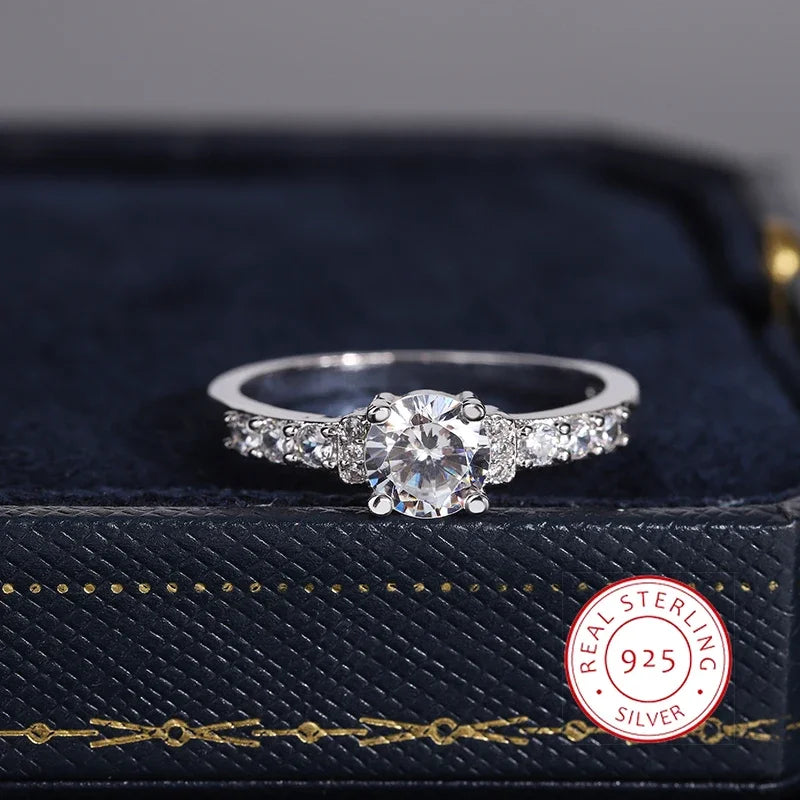 925 Silver Plated Ring for Women Classic Shiny Zircon Ring Fashion Silver Jewelry Anniversary Gift Engagement Ring