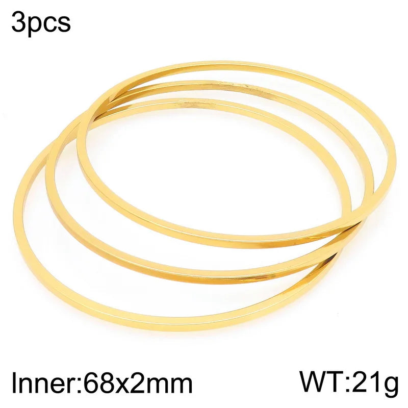 New 2mm Stainless Steel Bangles For Women Indian Multiple Layer Round Women Bracelet Gold Color Wedding Engagement Jewelry Gifts