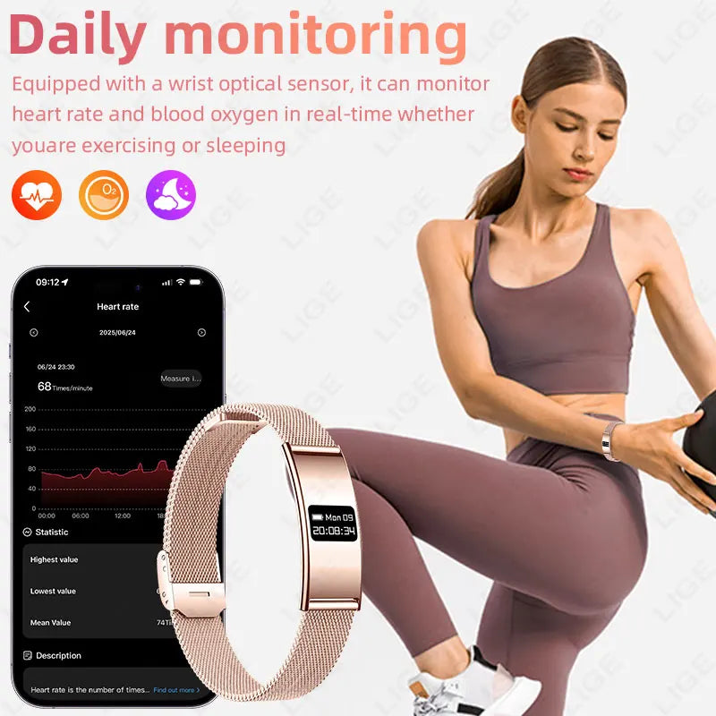 New Men Smart Bracelet Women Health Fitness Tracker Ultra-thin Heart Rate Sleep Monitoring Call Reminder Couple Wristband Sports