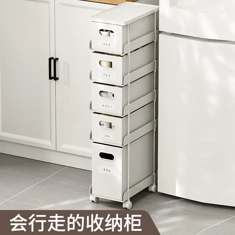 Kitchen Gap Storage Shelf Drawer-Type Narrow Side Cabinet Bathroom Organizer with Wheels for Multi-Function，Gap Storage Cabinet,