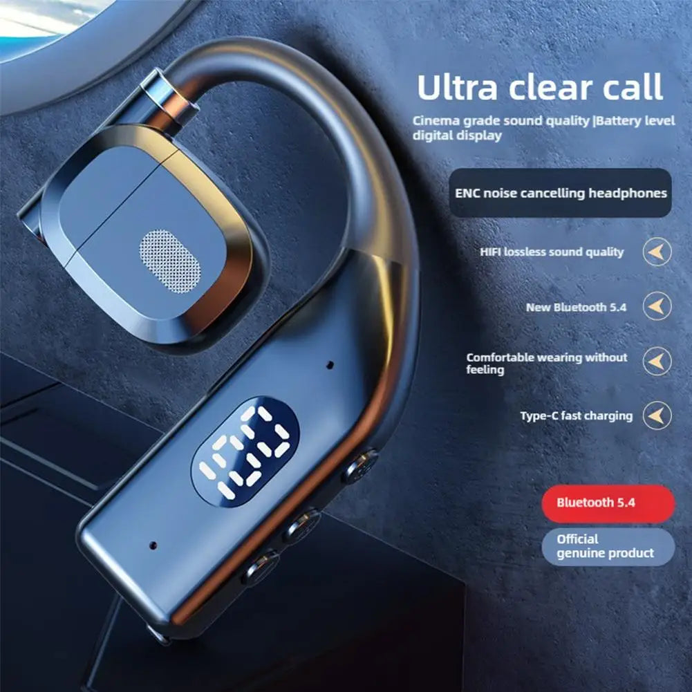 Wireless Bluetooth 5.4 Headphones With LED Display Earphones Long Standby Waterproof  Business Headphones Mono Outdoor Call