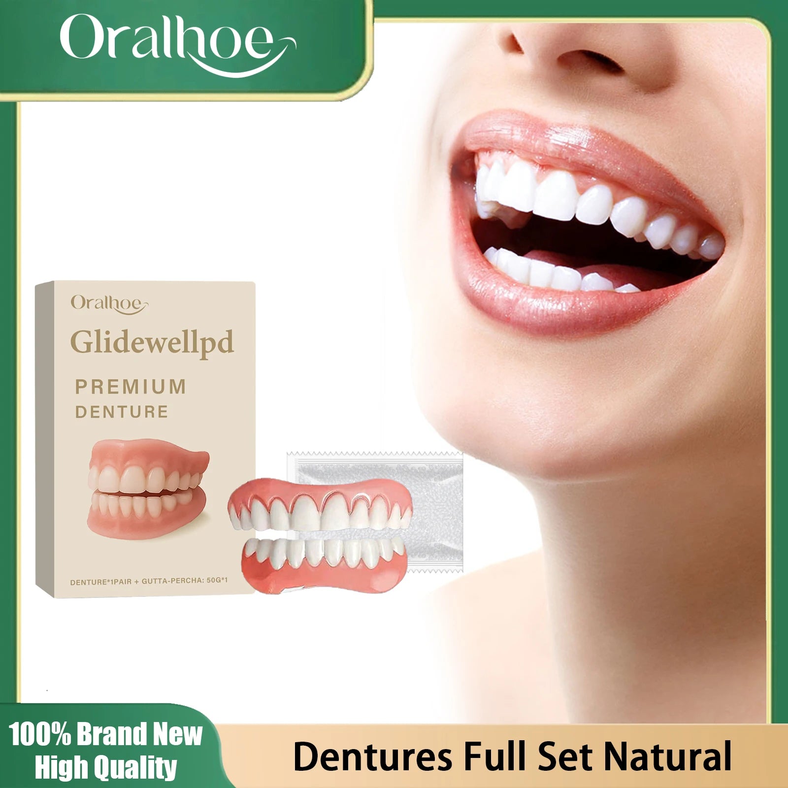 Soft Silicone Dentures Natural False Teeth Full Set Perfect Fit Gums Cover Missing Broken Tooth Upper and Lower Dental Veneers